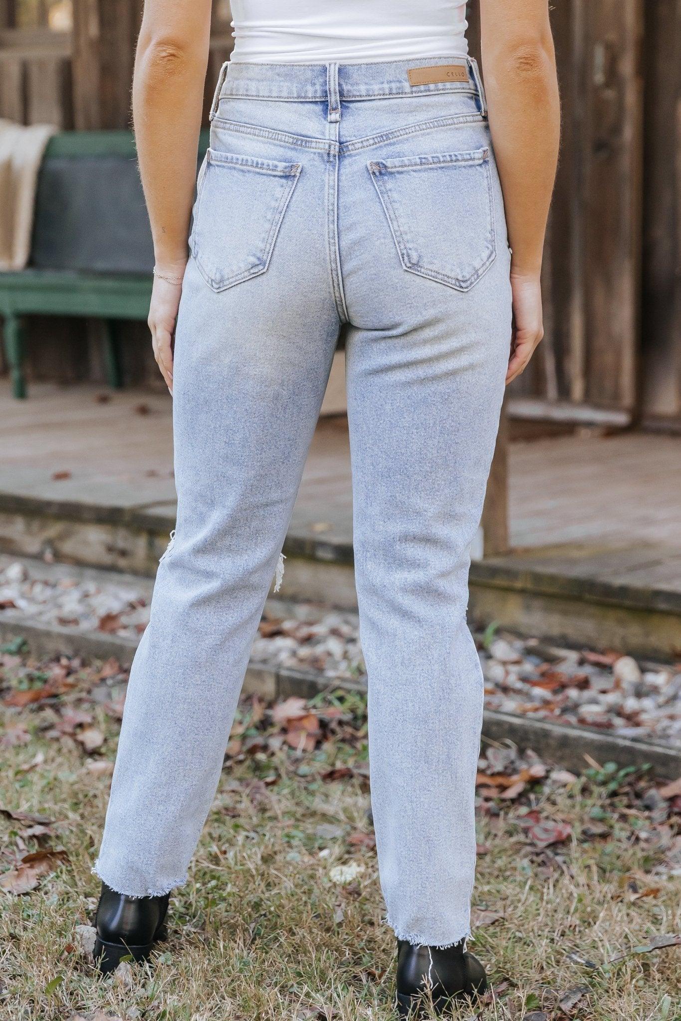 Light Wash High Rise Distressed Straight Leg Jeans - FINAL SALE Product Image