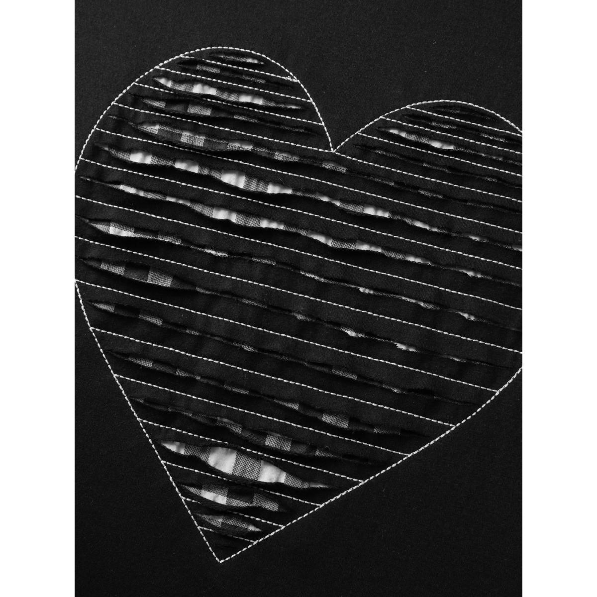 Plus Size Supersoft Heart Cut-Out Embroidery Sweatshirt Women Black Leisure Contrast Round Neck Casual Sweatshirts BloomChic 22-24/3X Product Image