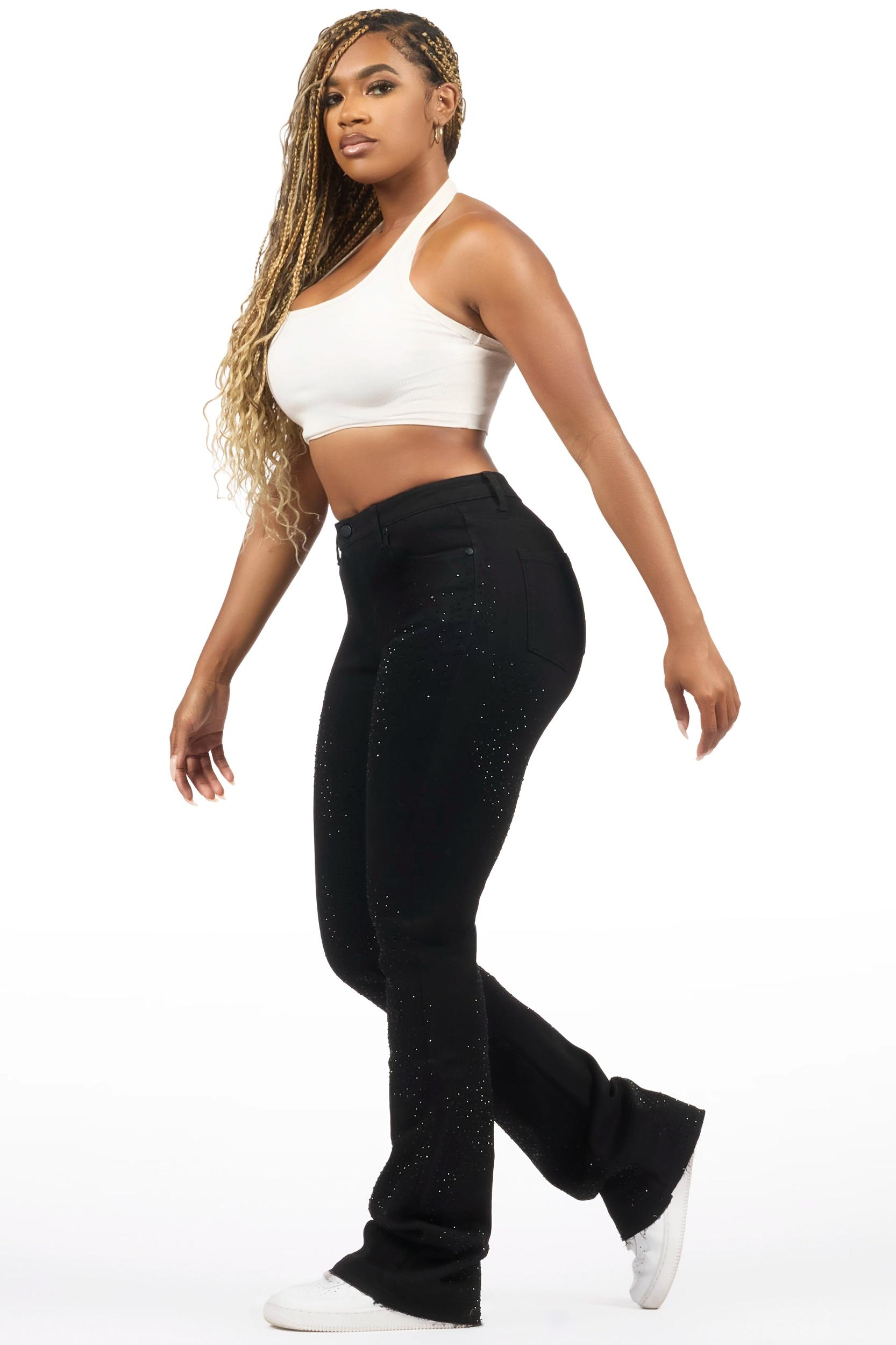 Brigette Black Rhinestone Stacked Flare Jean Female Product Image