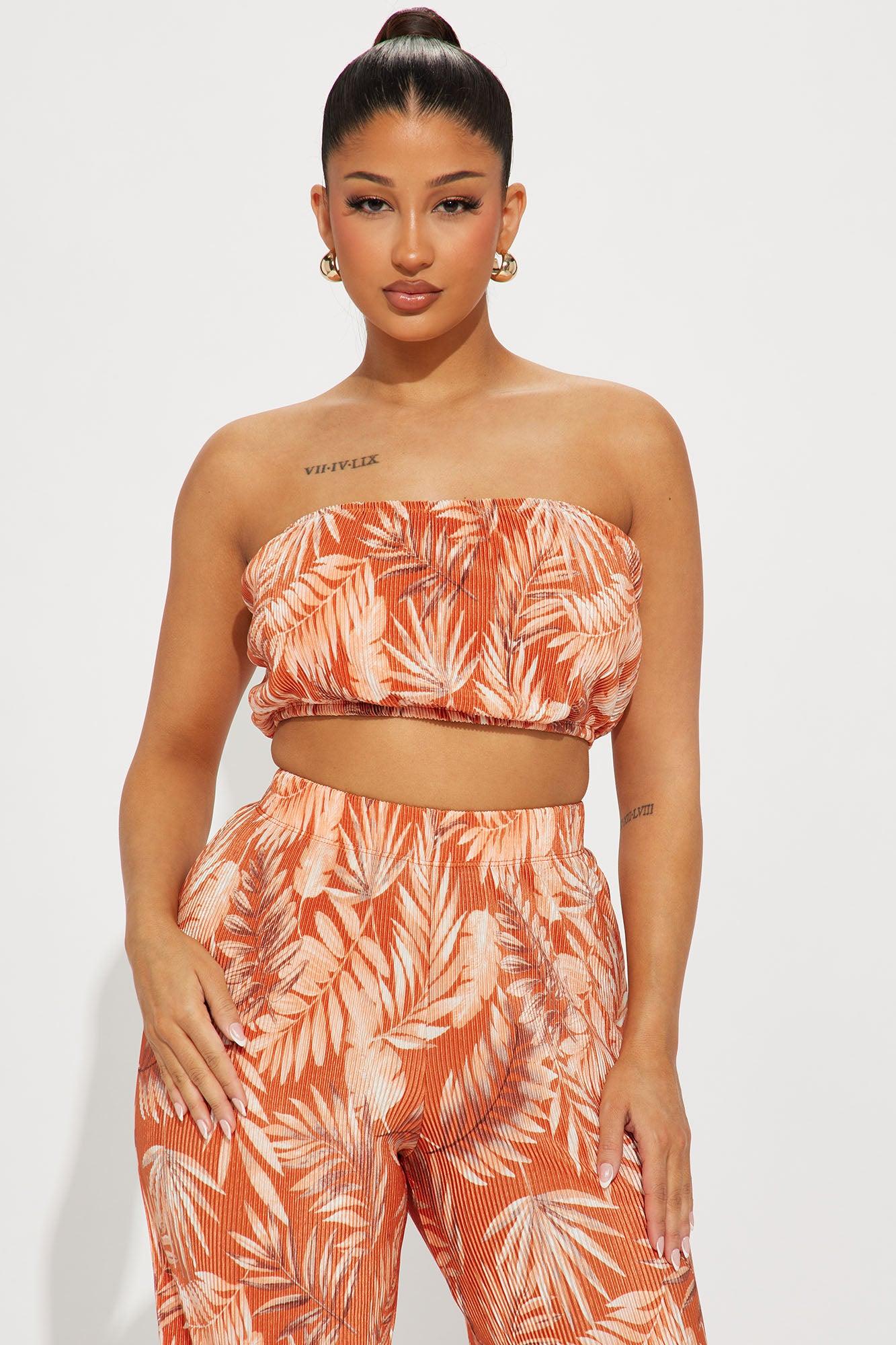 Island Dreams Plisse Pant Set - Rust/combo Product Image