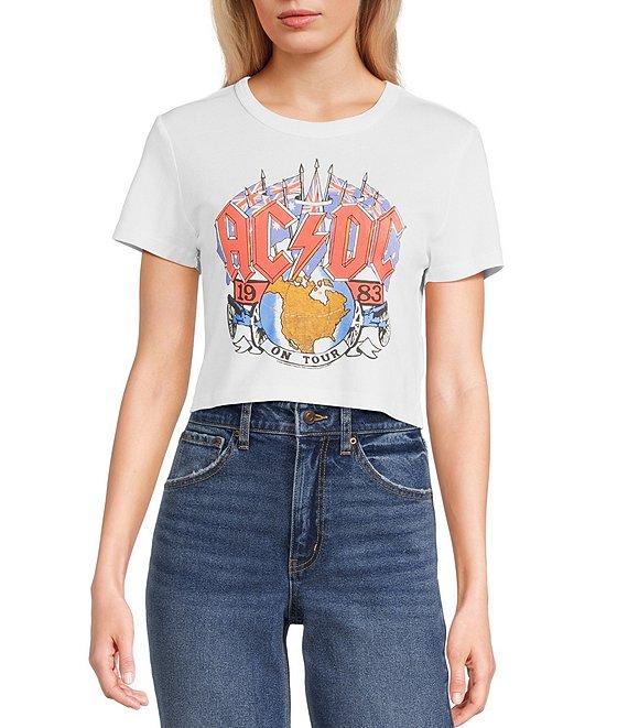 Junk Food ACDC 1983 On Tour Crew Neck Short Sleeve Cropped Graphic T-Shirt Product Image