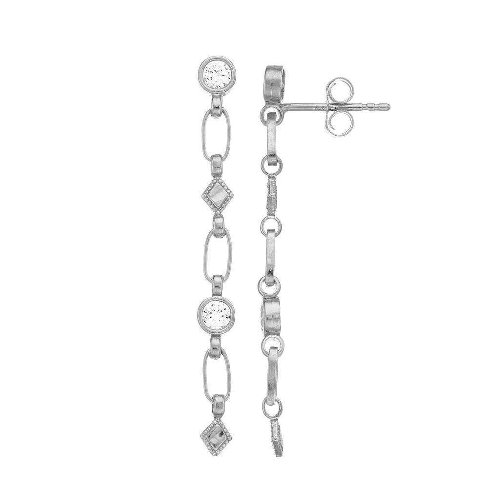 Kristen Kesho Sterling Silver Lab-Created White Sapphire Rhombus Link Drop Earrings, Women's Product Image