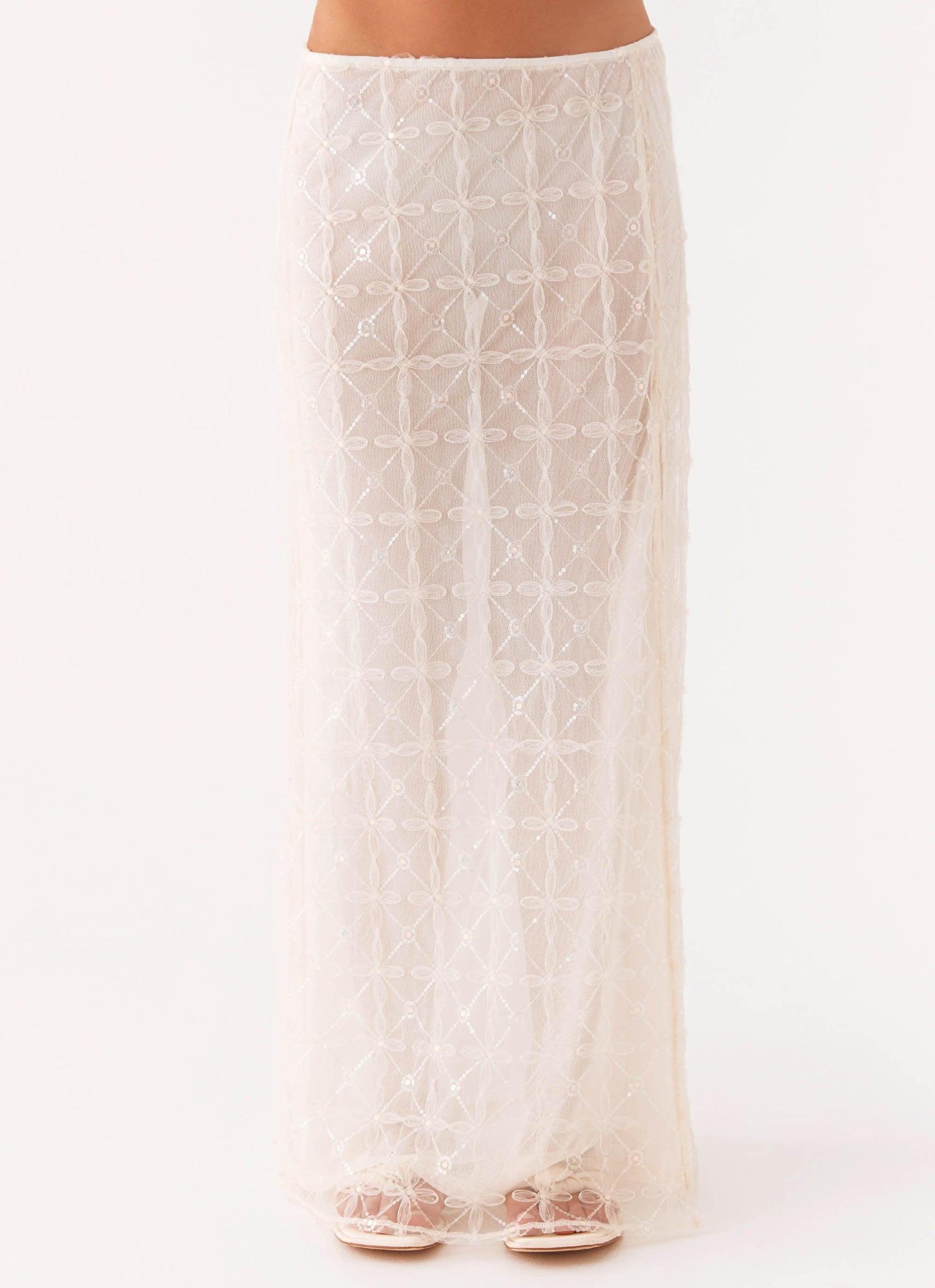 Opal Sequin Maxi Skirt - White Product Image