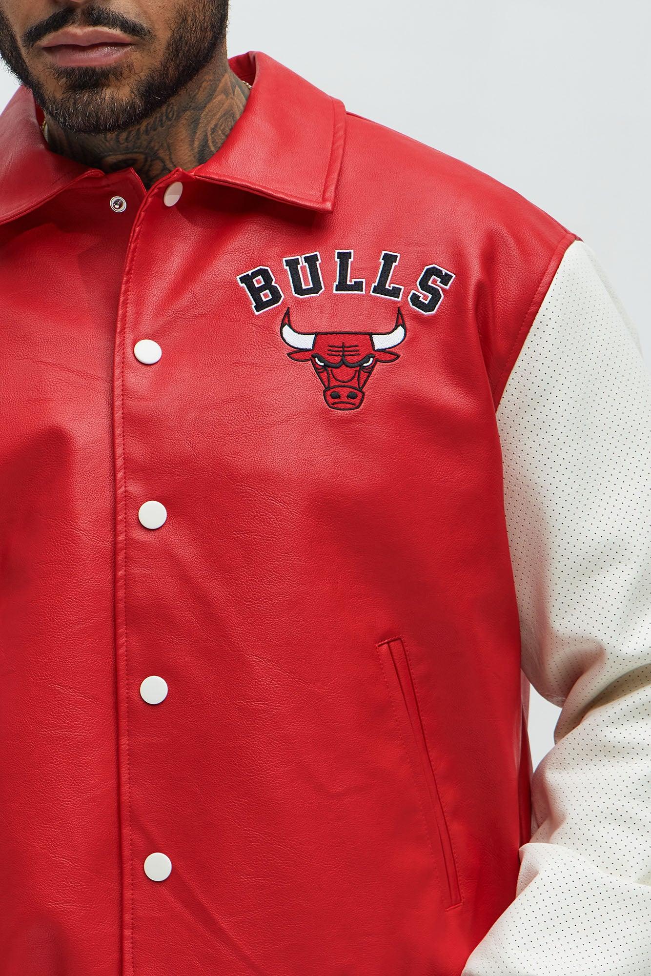 Bull Top Dawg Faux Leather Collared Varsity Jacket - Red Male Product Image