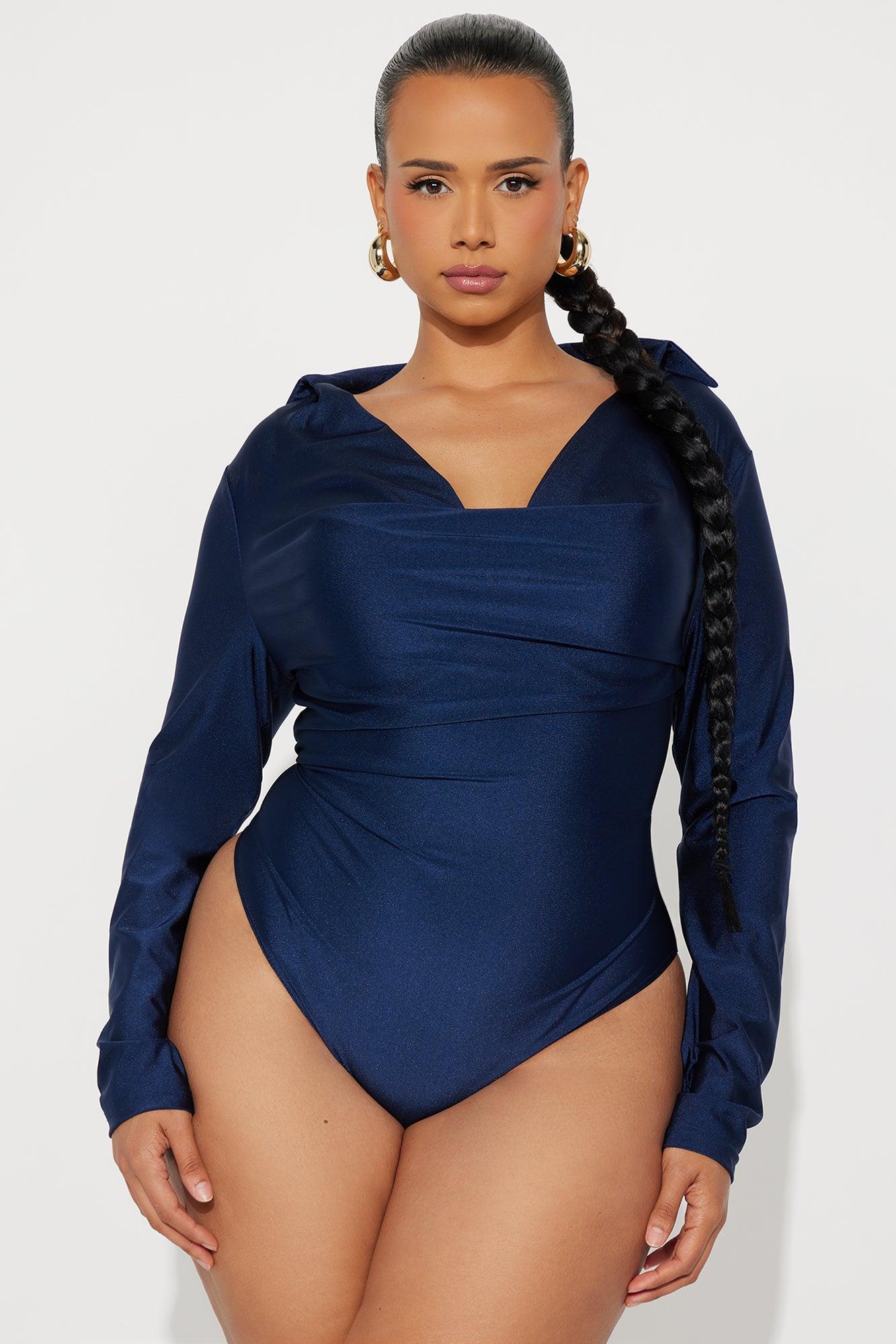 Only Source Long Sleeve Cowl Neck Bodysuit - Navy Female Product Image