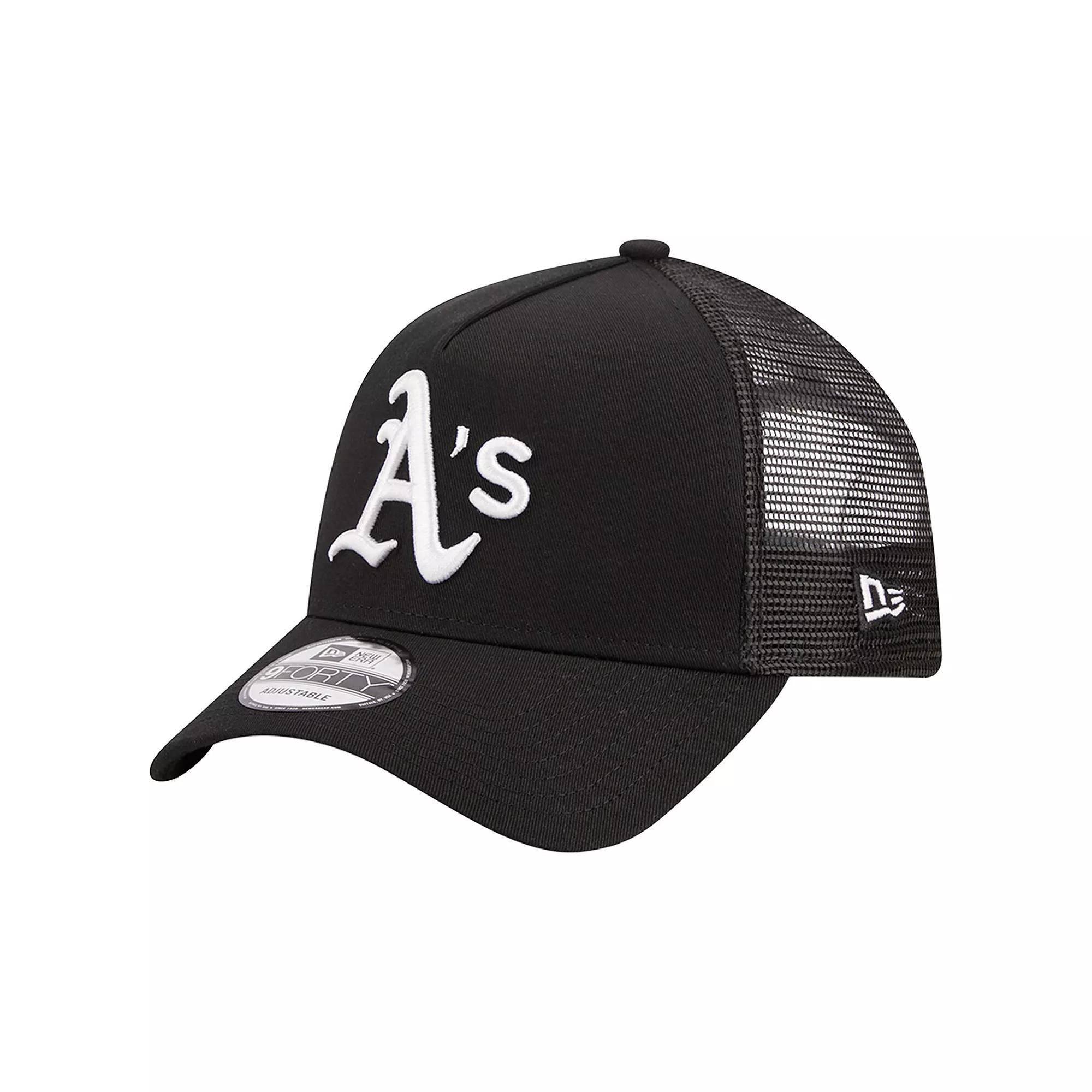 Men's New Era Black Oakland Athletics A-Frame 9FORTY Trucker Adjustable Hat Product Image