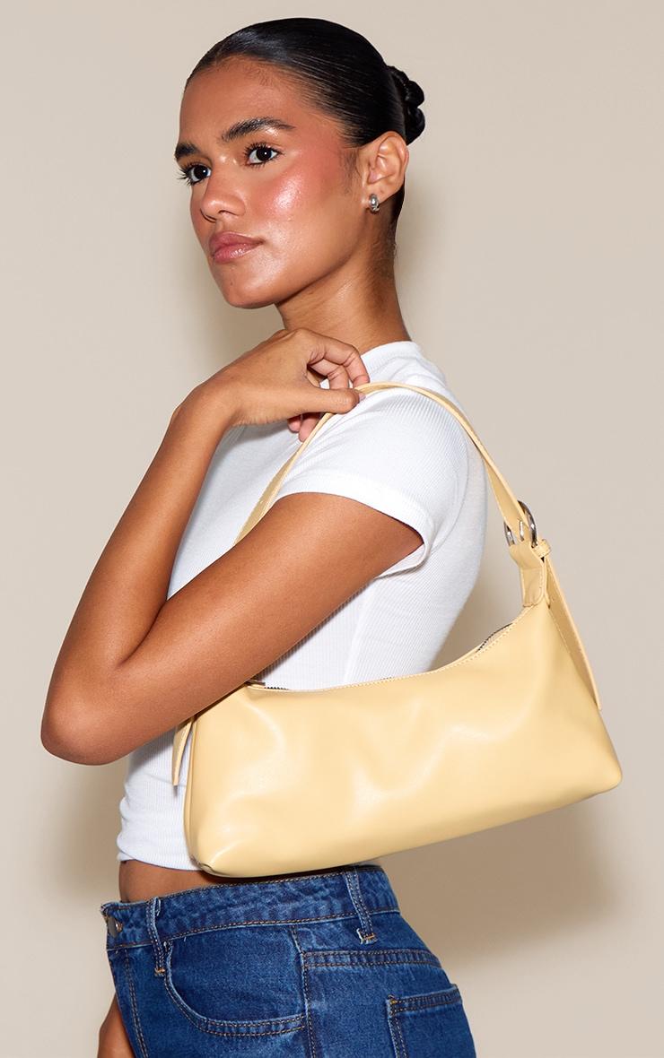 Butter Yellow Crinkle Pu Buckle Detail Shoulder Bag Product Image