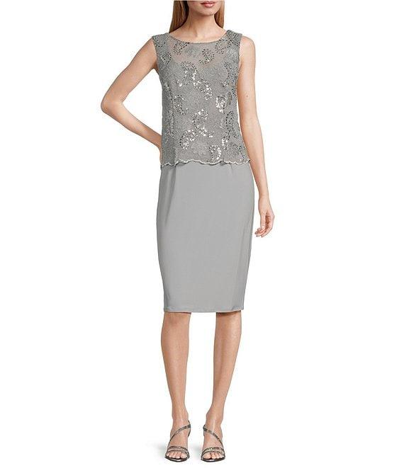 Le Bos 3/4 Sleeve Round Illusion Neck 2-Piece Jacket Dress Product Image