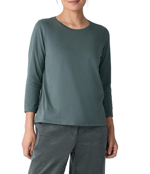 Eileen Fisher Organic Cotton Jersey Knit Round Neck 3/4 Sleeve Tee Product Image