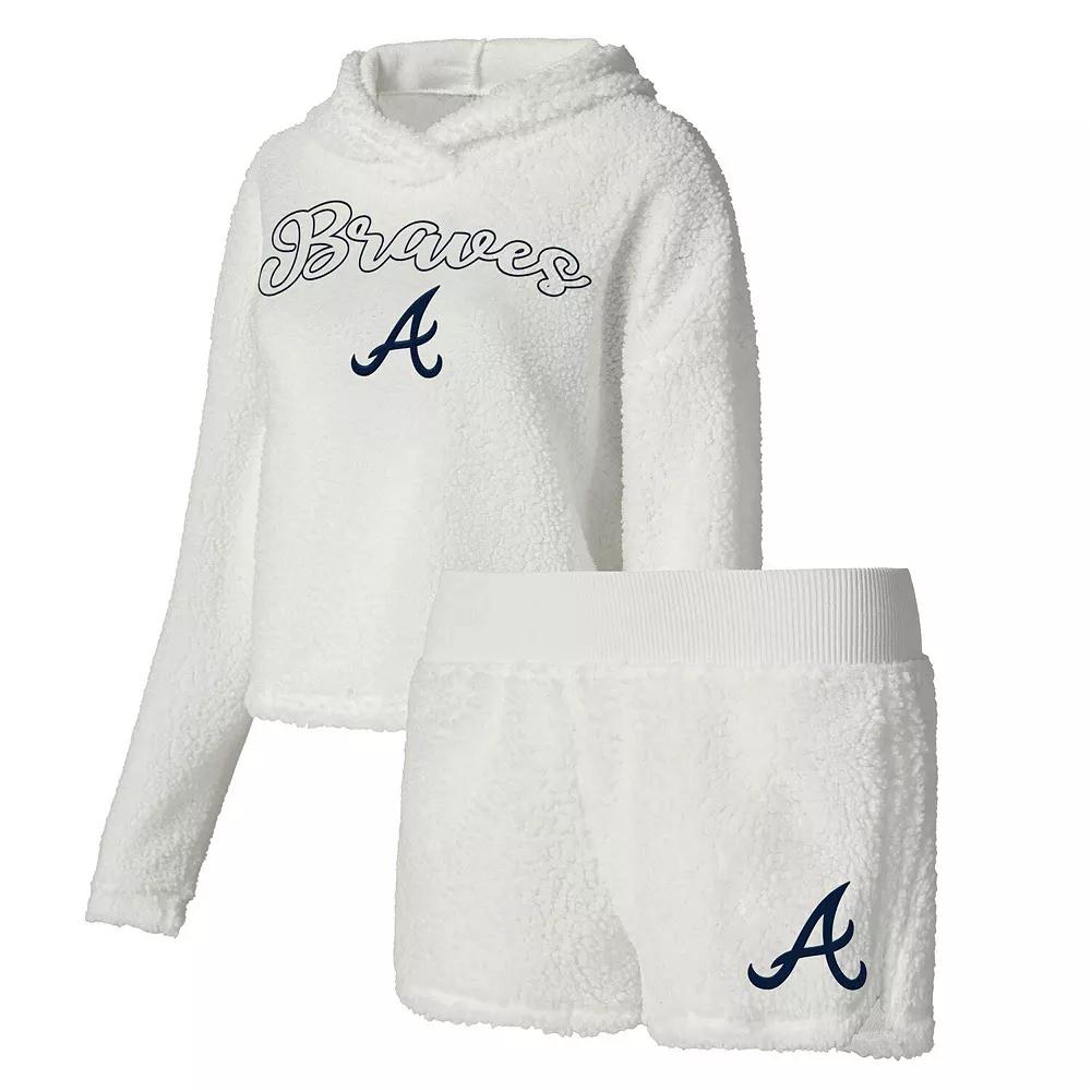 Women's Concepts Sport Cream Atlanta Braves Fluffy Hoodie Top & Shorts Sleep Set,  Product Image