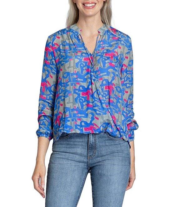APNY Printed V-Neck 3/4 Sleeve Crossover Top Product Image
