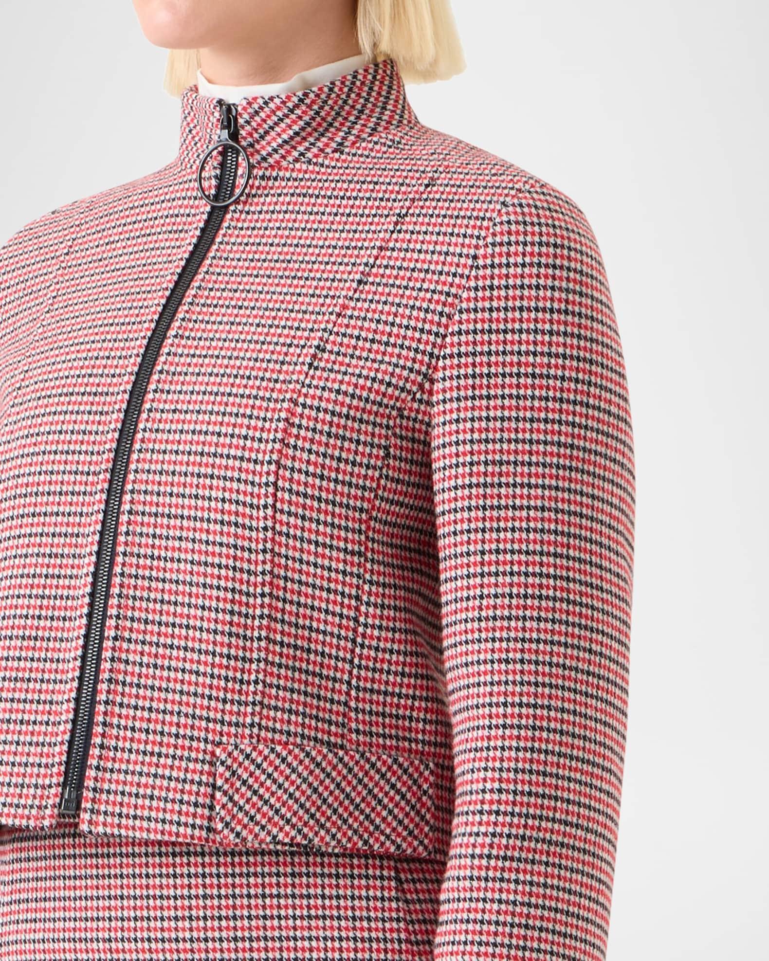 Houndstooth Wool Fresco Crop Bomber Jacket Product Image