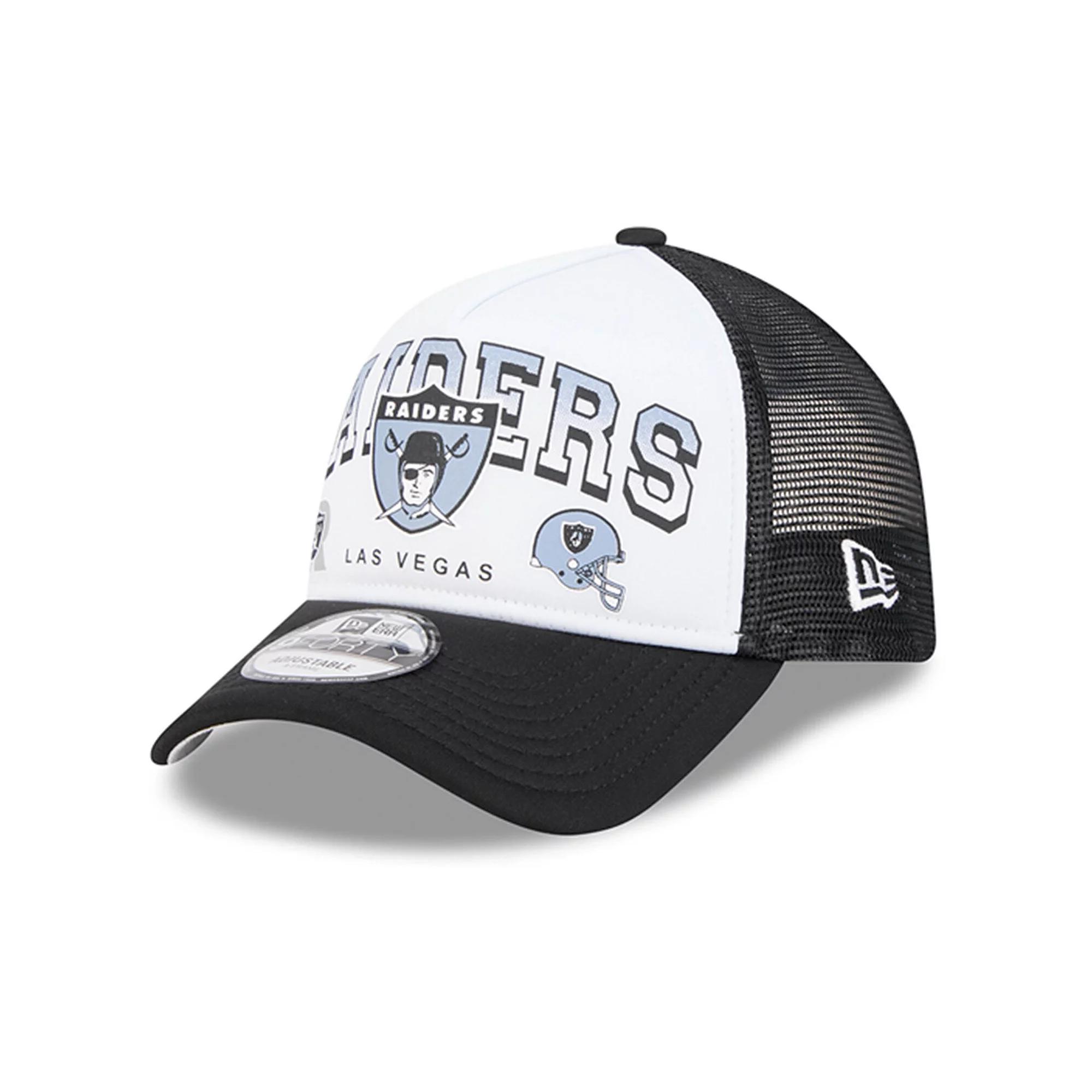 Men's New Era White/Black Las Vegas Raiders Retro Wordmark A-Frame 9FORTY Adjustable Hat, Lvr White Product Image