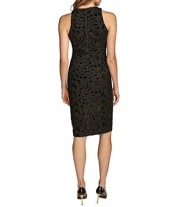 Donna Karan Velvet Lace Crew Neck Sleeveless Sheath Dress Product Image