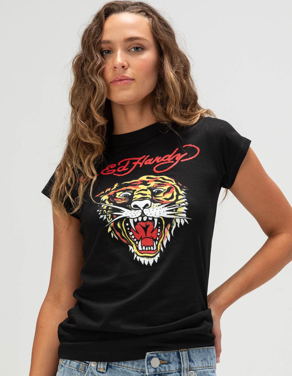 ED HARDY Tiger Head Womens Fitted Tee - BLACK Product Image
