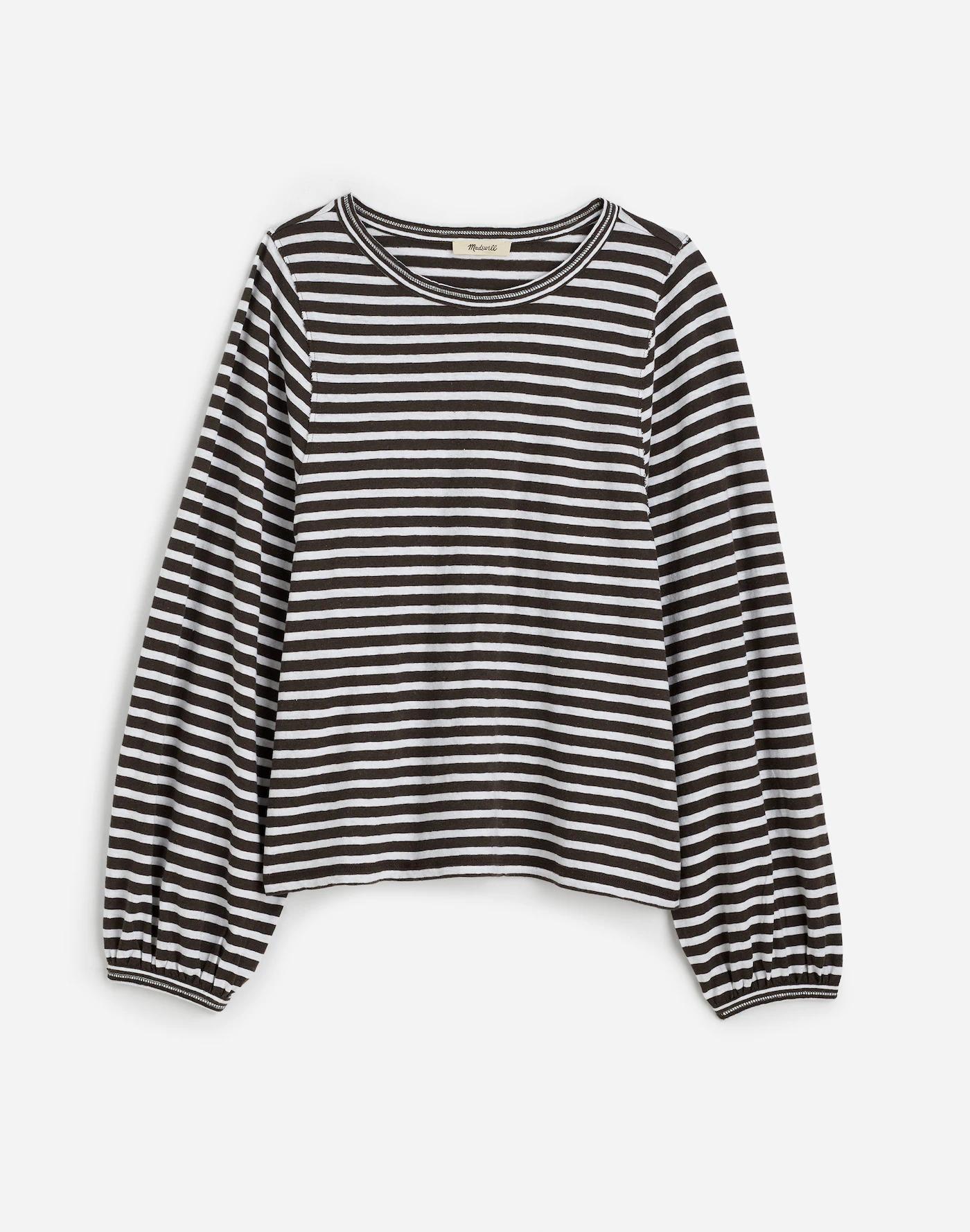Long Balloon-Sleeve Crewneck Tee in Stripe Product Image