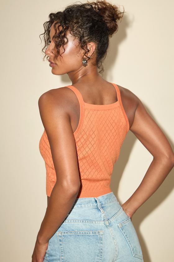 Zealand Orange Pointelle Knit Sweater Tank Top Product Image