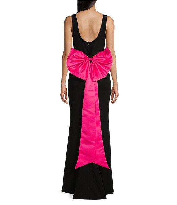City Vibe Sleeveless Square Neck Fit & Flare Back Bow Long Slim Dress Product Image