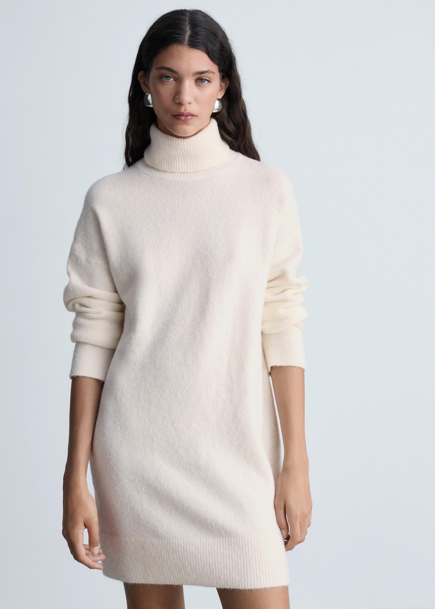Short knitted turtleneck dress - Women | MANGO USA Product Image