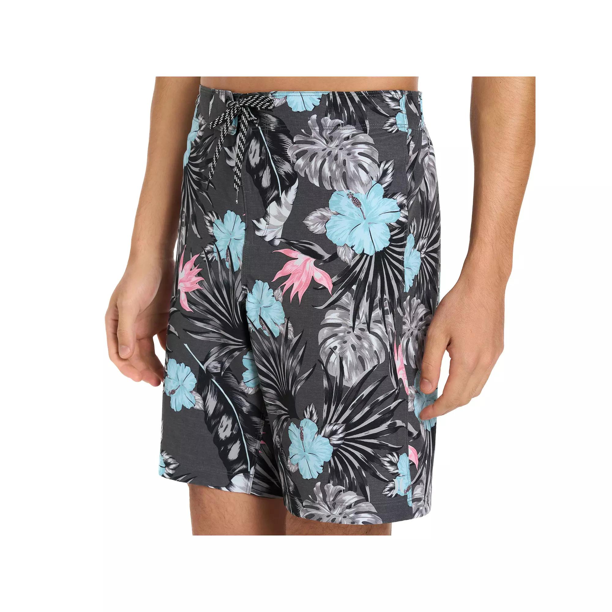 Men's Hurley 9.5" Printed Elastic Waist Boardshorts, Size: XL, Dark Grey Grey Product Image