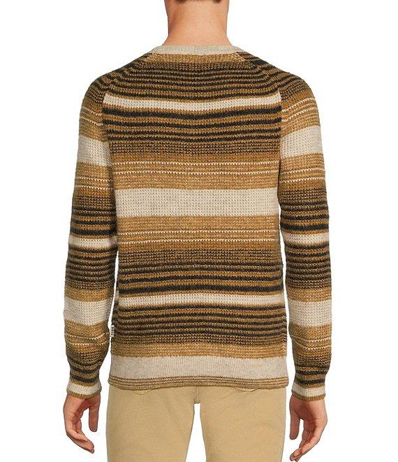 Rowm Long Raglan Sleeve Textured Horizontal Stripe Crewneck Sweater Product Image
