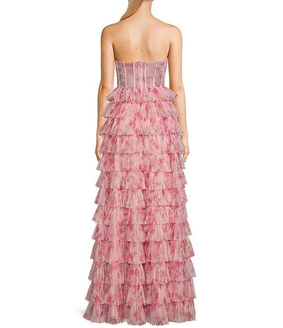 B. Darlin Floral Print Strapless Pleated Ruffle Dress Product Image