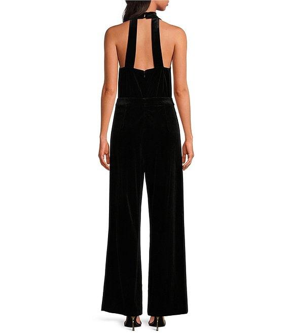 Skies Are Blue Velvet Cowl Neck Sleeveless Wide Leg Jumpsuit Product Image