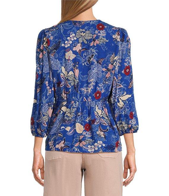 Nurture by Westbound Petite Size Woven Floral Print 3/4 Sleeve V-Neck Top Product Image