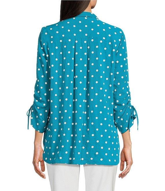 John Mark Embroidered Polka Dot Cinch Tie Sleeve Button Front Tunic Product Image