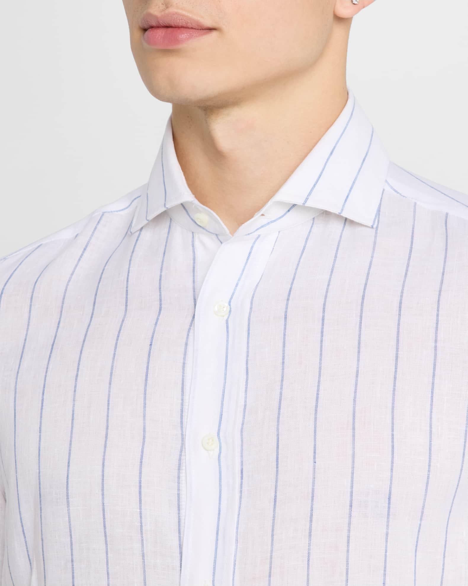Men's Linen Stripe Casual Button-Down Shirt Product Image