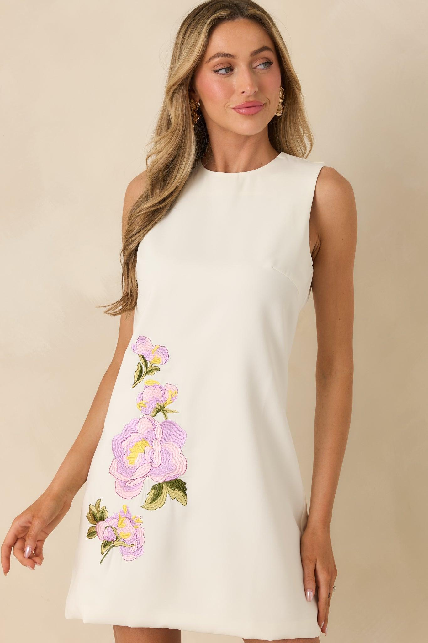 In Bloom Again Ivory Multi Floral Embroidered Mini Dress Product Image