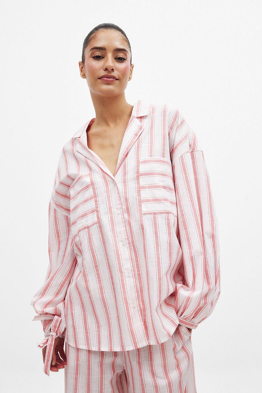 Cotton Front Pocket Tie Sleeve Shirt Product Image