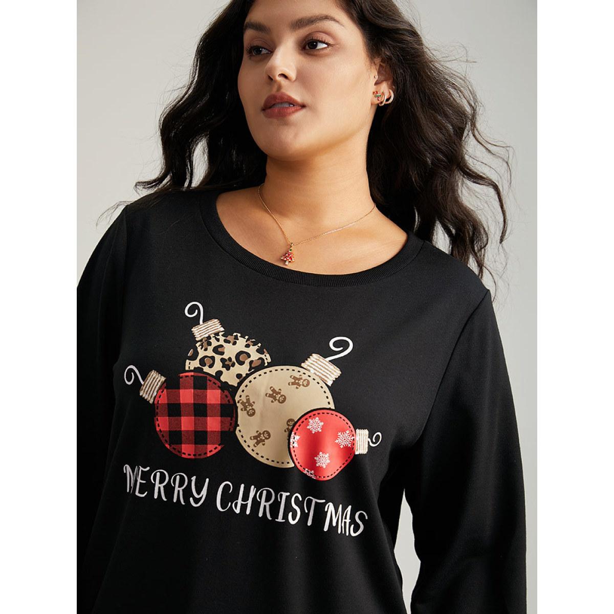 Plus Size Christmas Graphic Sequin Elastic Cuffs Sweatshirt Women Black Elegant Sequin Festival-Christmas Sweatshirts BloomChic 10/M Product Image