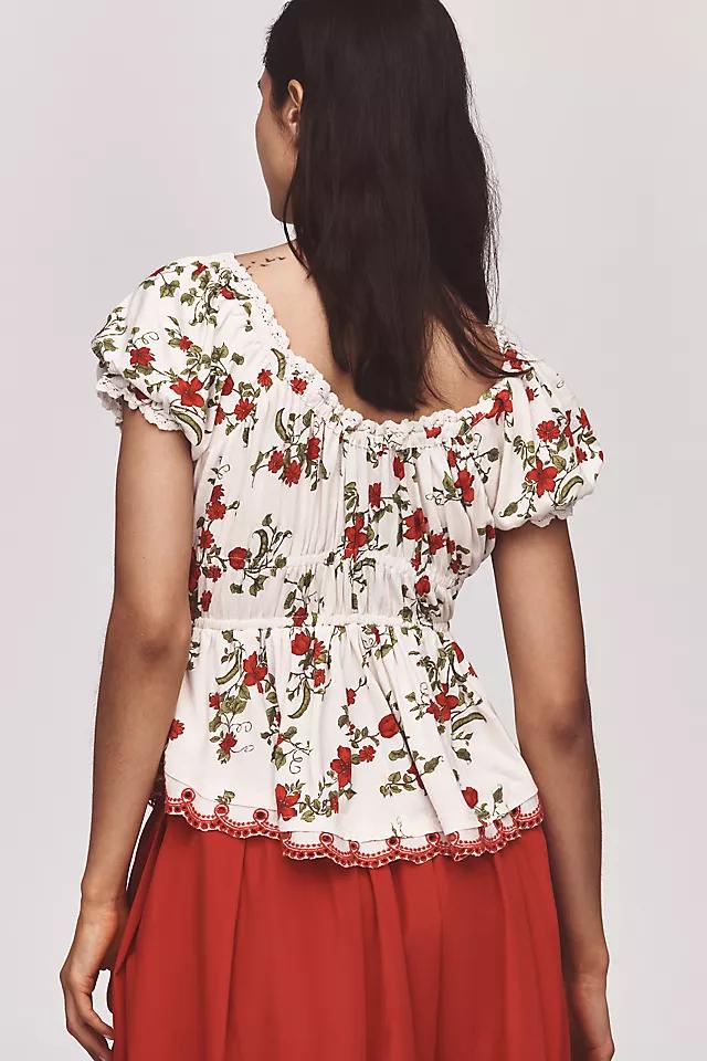Maeve Short-Sleeve Sweetheart-Neck Peplum Top Product Image