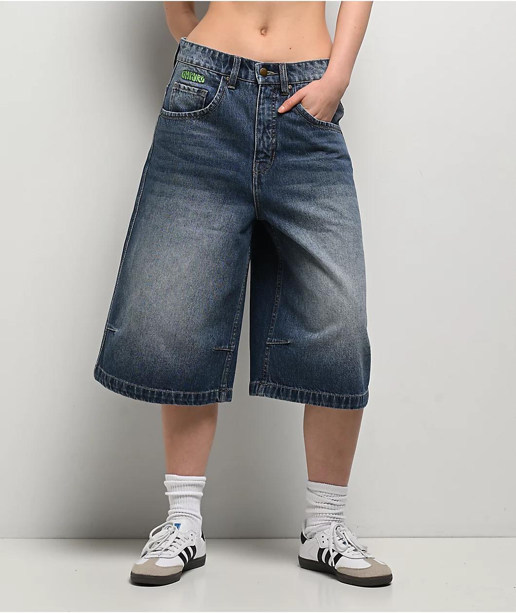 Empyre Extent Blasted Blue Wash Wide Leg Shorts Product Image