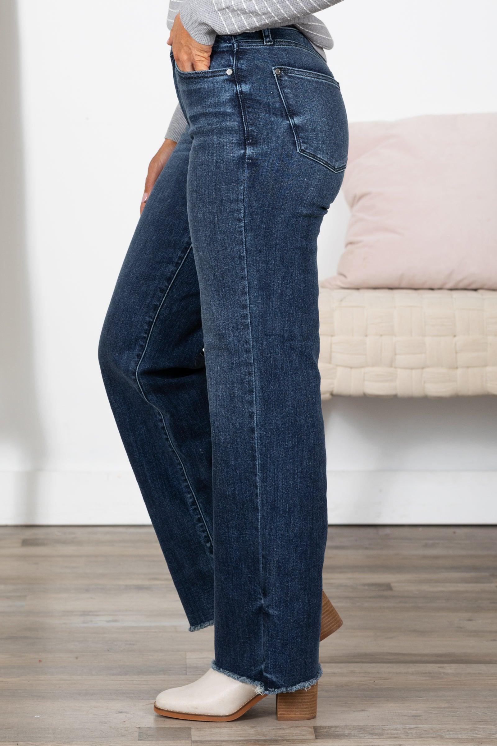 Judy Blue Dark Wash Mid Rise Wide Leg Jeans Product Image