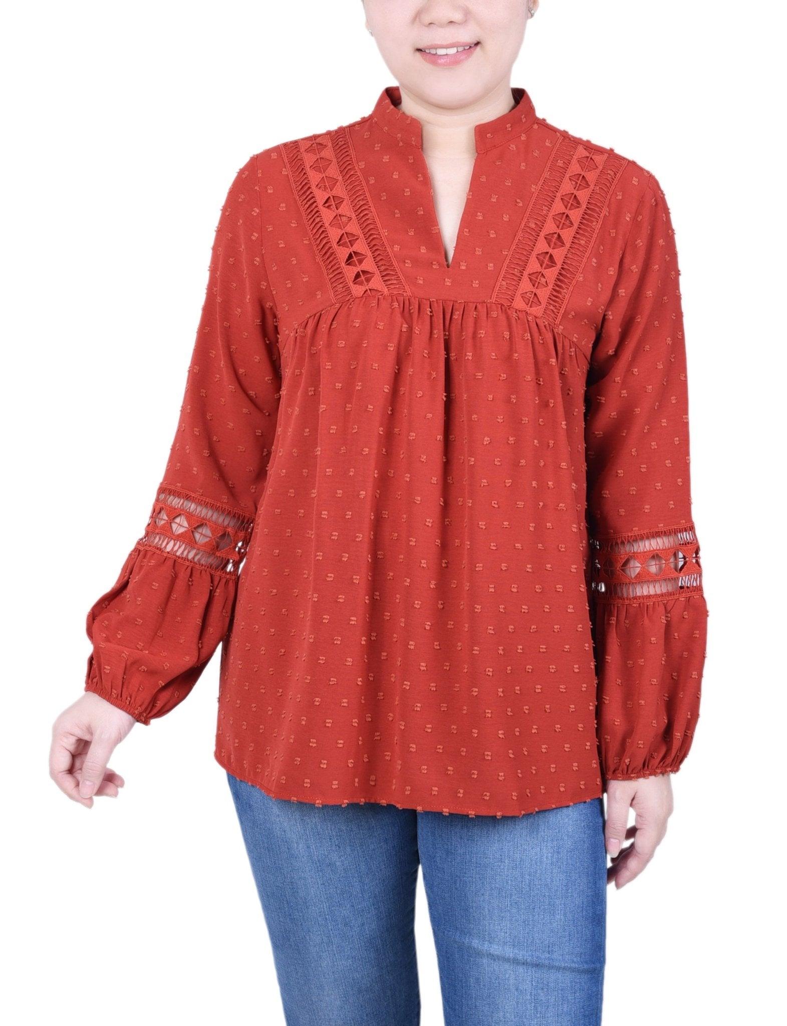 Long Sleeve Blouse With Crochet Trim - Petite Product Image