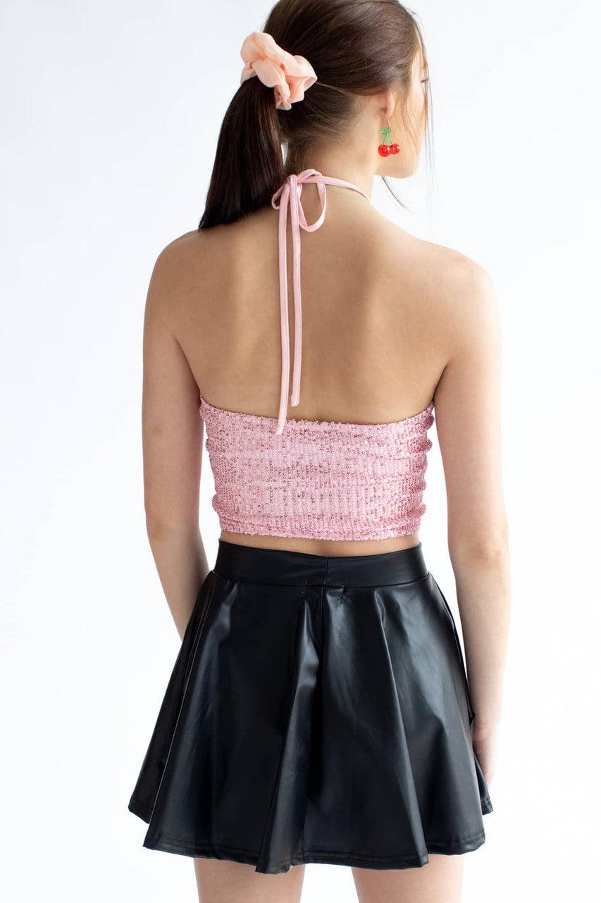 Matte Black Metallic Skater Skirt Product Image