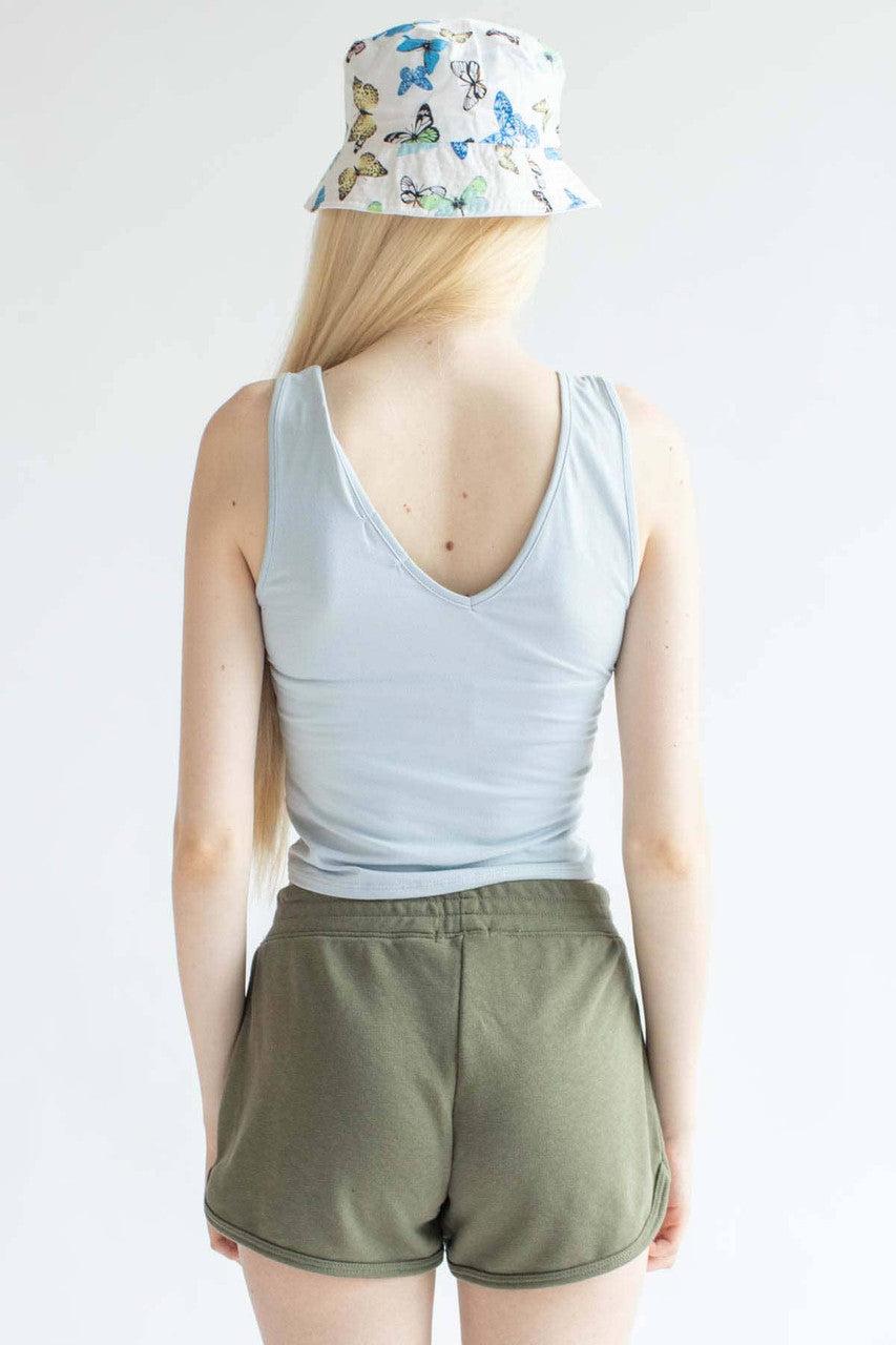 Blue Ruched Tie V Neck Tank Product Image