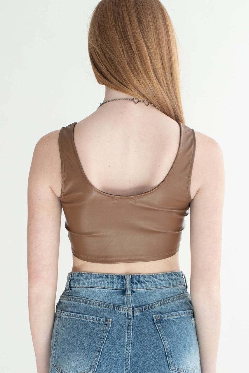Brown Pleather Crop Tank Product Image