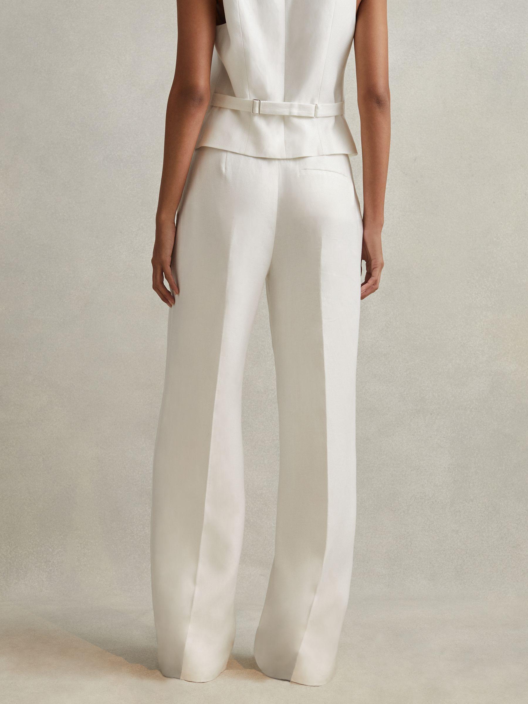 Viscose-Linen Wide Leg Suit Trousers in White Product Image