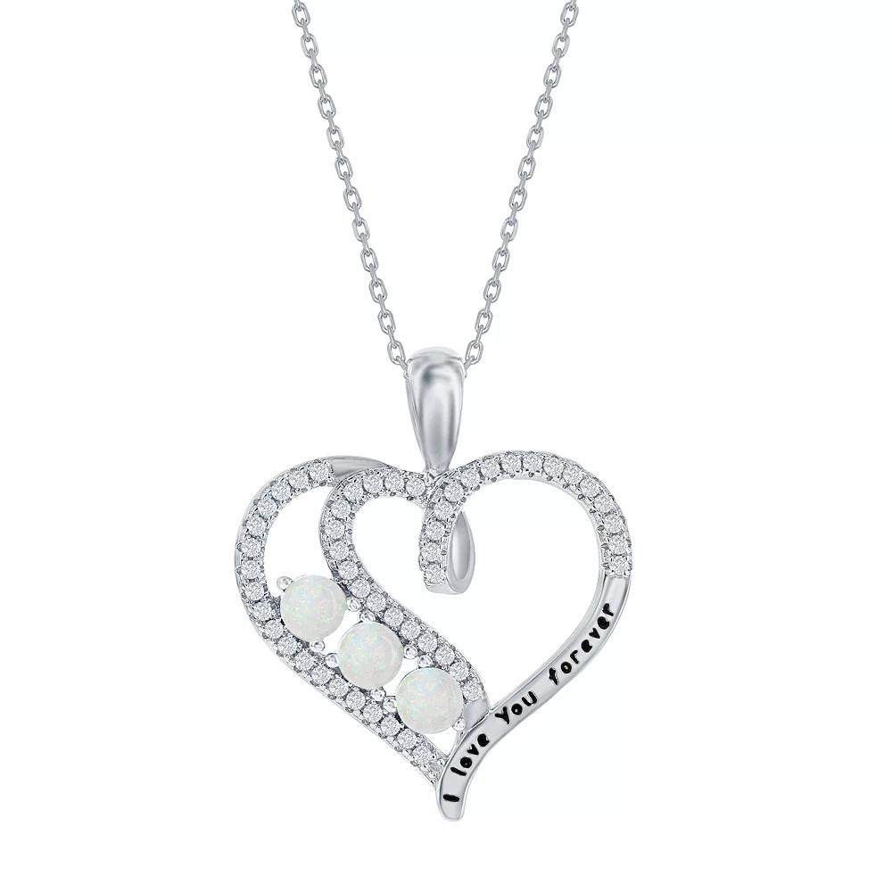 Sterling Silver Cubic Zirconia & Opal Heart "I Love You Forever" Pendant Necklace, Women's, Size: 18", White Product Image