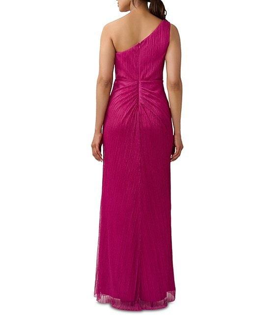 Adrianna Papell One Shoulder Metallic Knit Sleeveless Front Ruched Gown Product Image