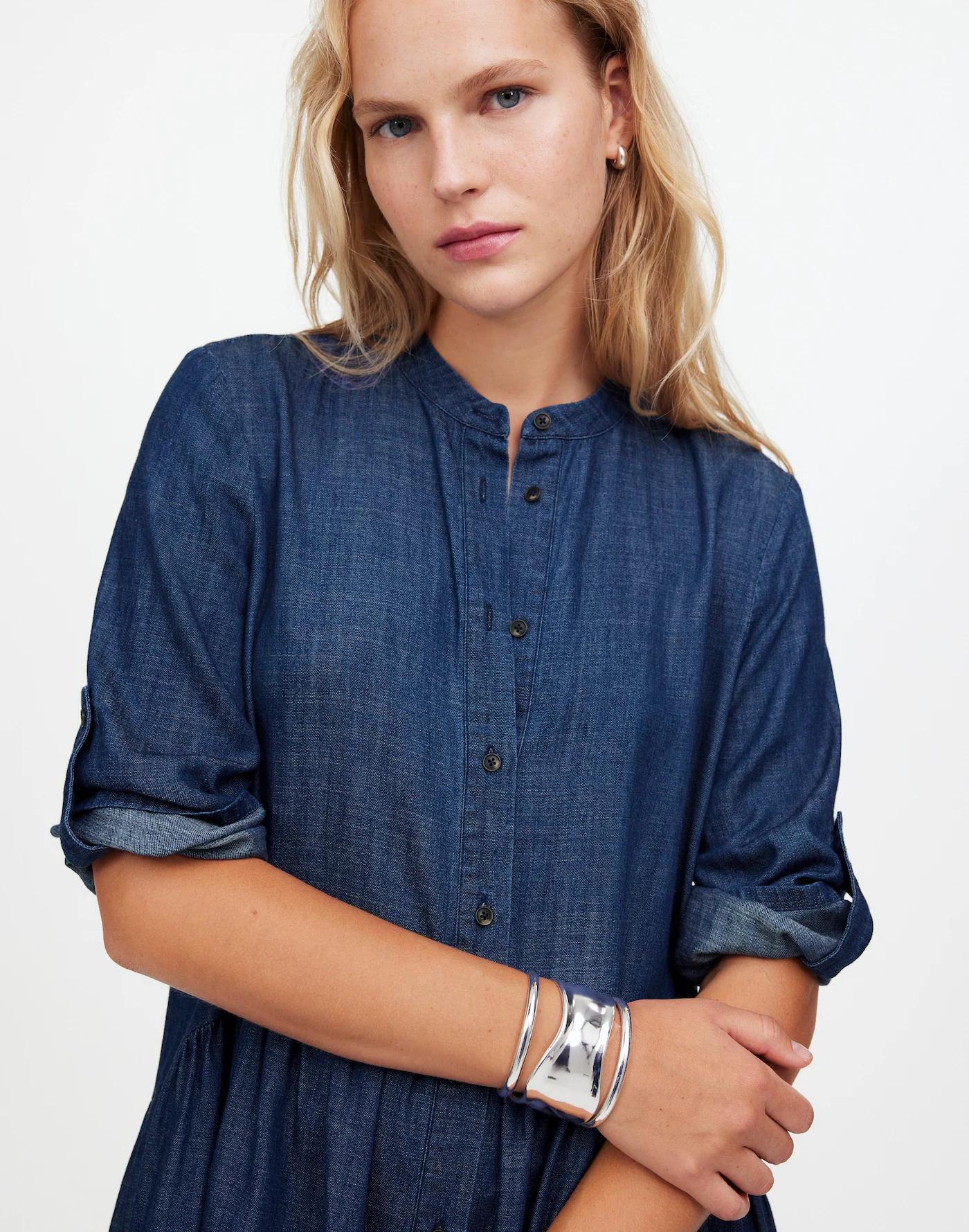Denim Button-Front Mini Shirtdress Product Image