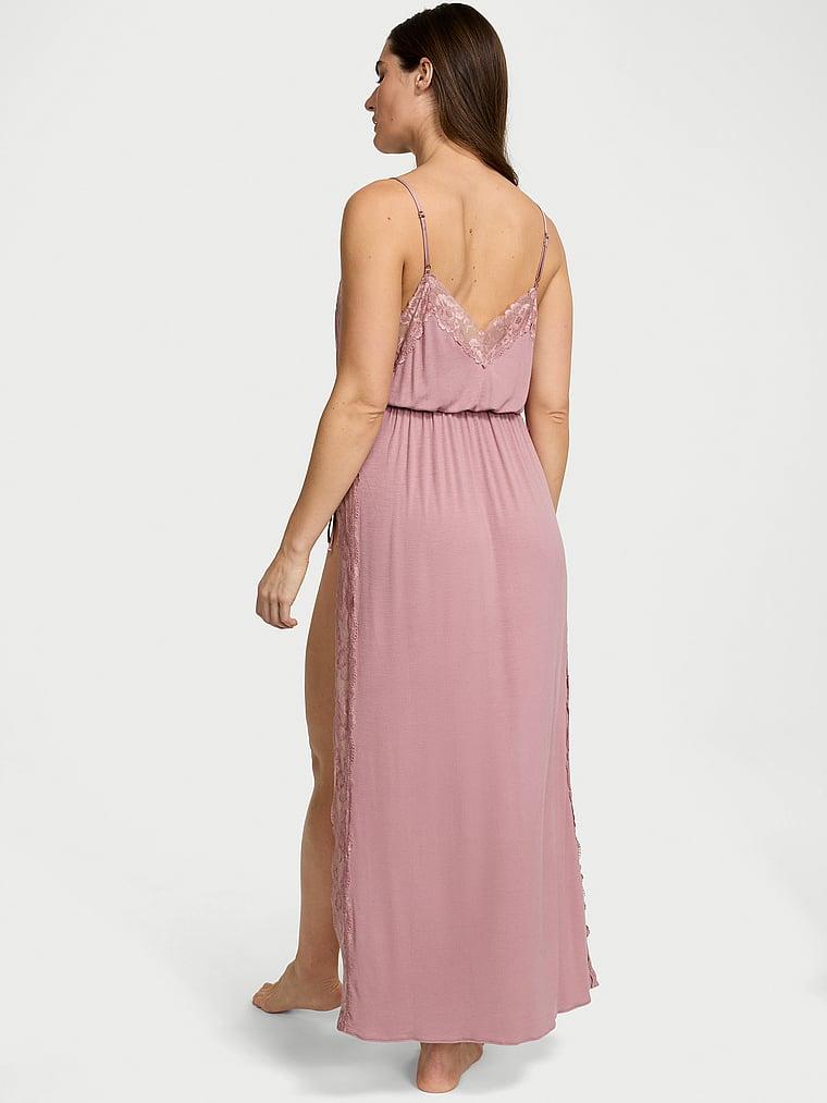 Ribbed Modal Lace-Trim Long Slip Dress Product Image