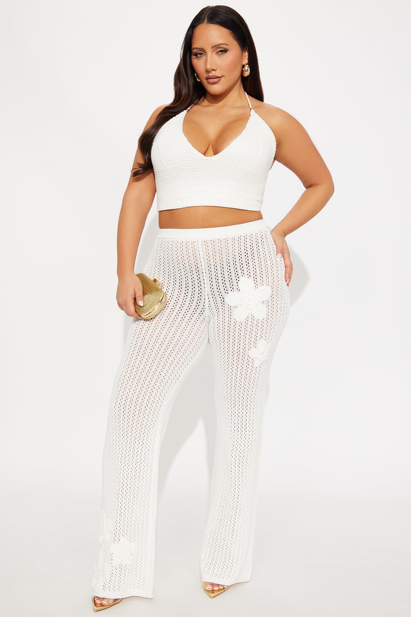 Island Breeze Embroidered Crochet Flare Pant - Cream Female Product Image