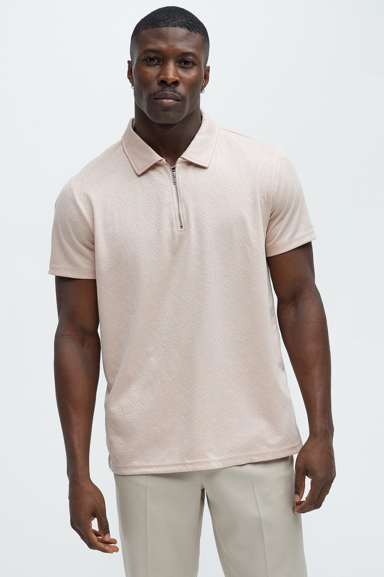 Jacquard Floral Knit Quarter Zip Polo Shirt - Mauve Product Image