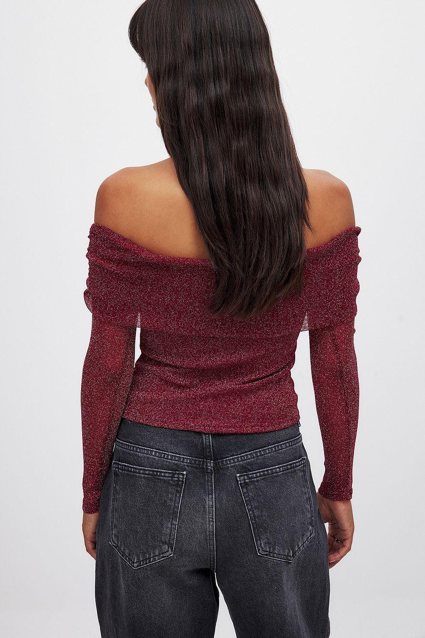 Off Shoulder Glitter Mesh Top Product Image