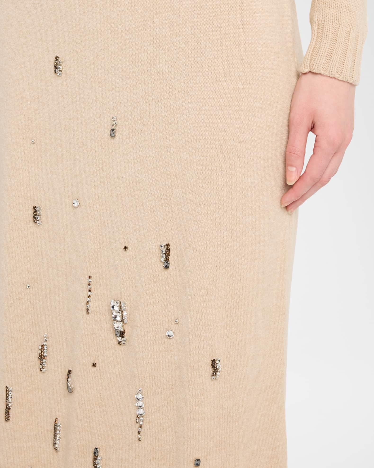 Crystal-Embellished Knit Midi Skirt Product Image