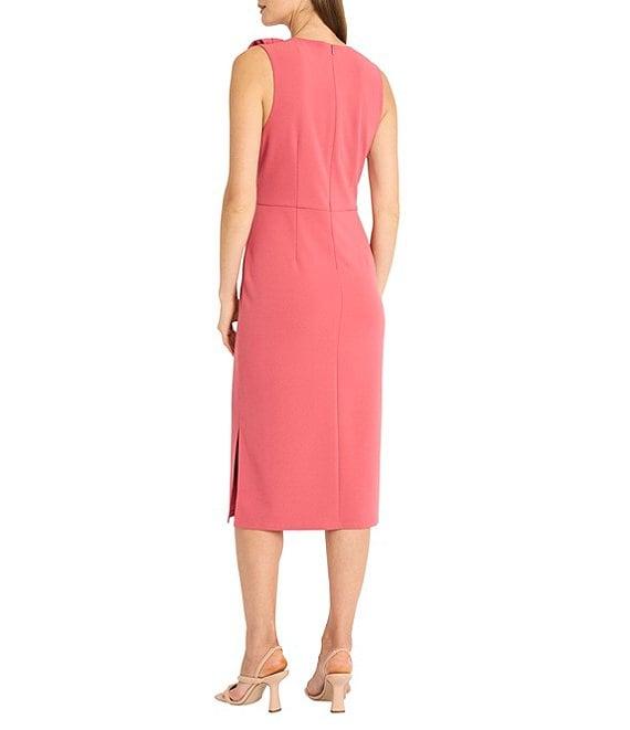 Maggy London Scuba Crepe High Neck Sleeveless Bow Shoulder Sheath Midi Dress Product Image